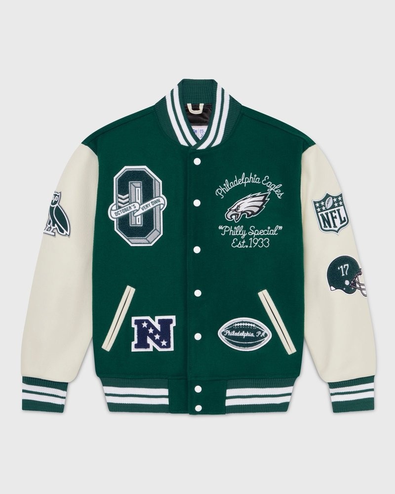 outdoorwear octobers very own ovo nfl philadelphia eagles varsity jacket green