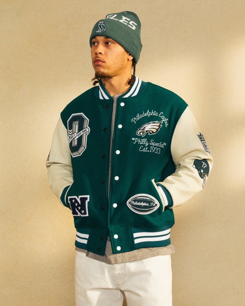 outdoorwear octobers very own ovo nfl philadelphia eagles varsity jacket green