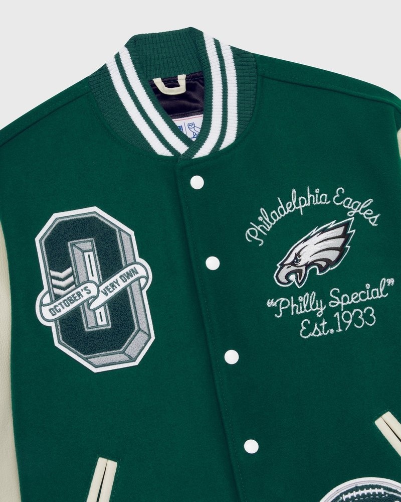 outdoorwear octobers very own ovo nfl philadelphia eagles varsity jacket green