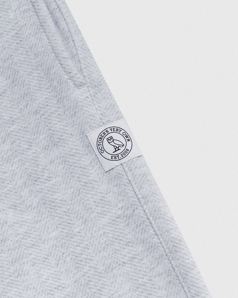 octobers very own ovo fischgrätmuster-sweatpant mit offenem saum grau