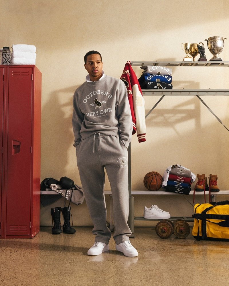 octobers very own ovo collegiate jogginghose mit offenem saum grau