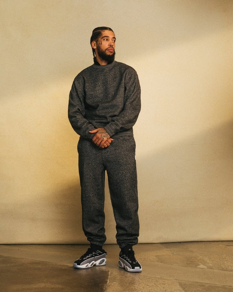 octobers very own ovo speckle fleece relaxed fit sweatpant black
