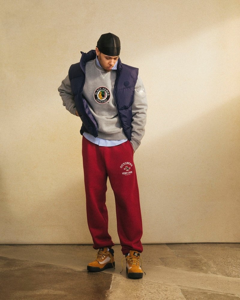 ovo chicago blackhawks rundhalspullover aus dem oktober grau