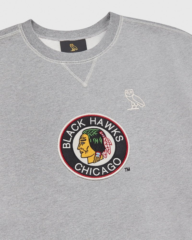 ovo chicago blackhawks rundhalspullover aus dem oktober grau