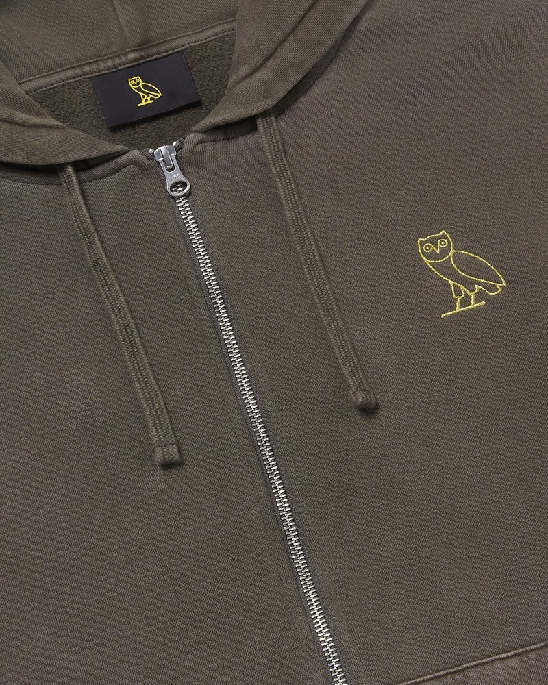 sweaters octobers very own ovo muskoka stückgefärbter kapuzenpullover mit durchgehendem reißverschluss braun