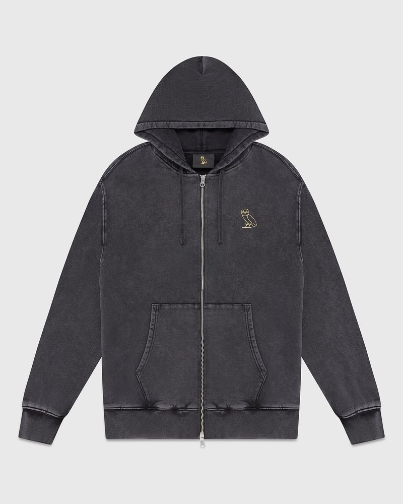 sweaters octobers very own ovo muskoka stückgefärbter kapuzenpullover mit durchgehendem reißverschluss schwarz