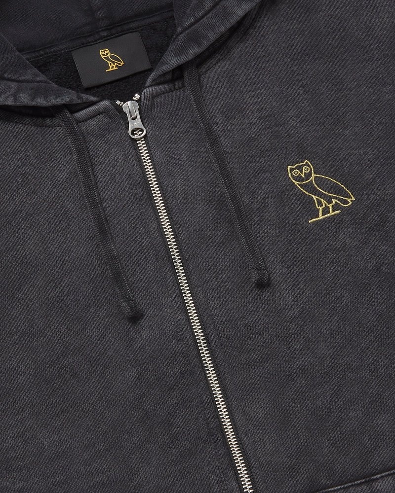 sweaters octobers very own ovo muskoka stückgefärbter kapuzenpullover mit durchgehendem reißverschluss schwarz